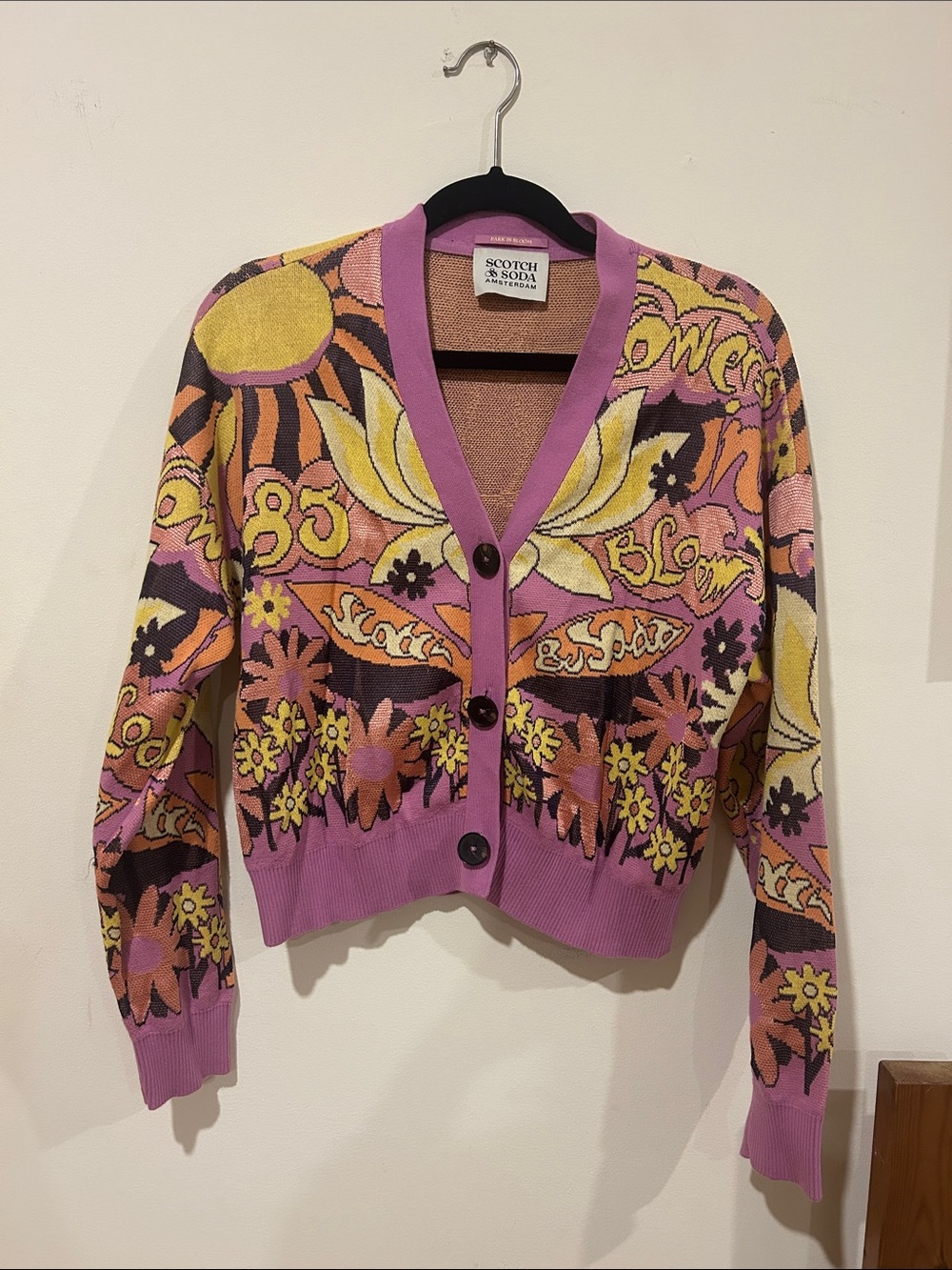 Scotch & Soda Pink Lavender Yellow Floral Graphic Cardigan